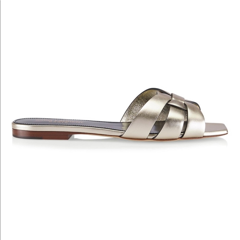 Saint Laurent Tribute Metallic Leather Slides